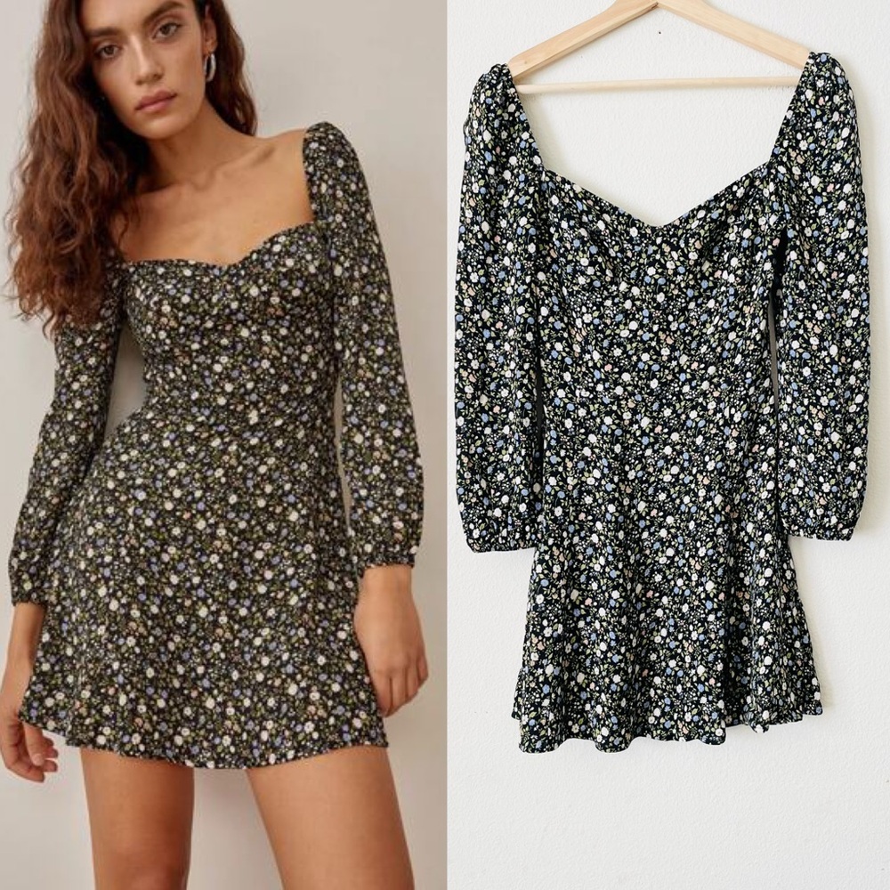 Reformation Black and White Floral Mini Dress